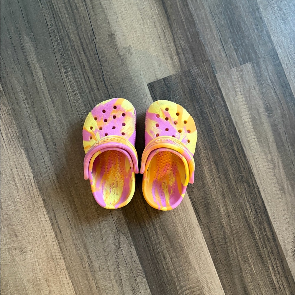 Yellow & Pink Tie-Dye CROCS